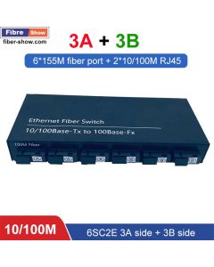 Media Converter Ethernet Fiber Switch 20KM 6 SC Fiber Port to 2 Ethernet LAN 10/100M - 6SC2E-3A3B-PCBA