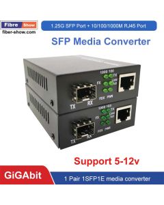 SFP Media Converter Gigabit Transceiver Fast Ethernet 1 port RJ45 to 1 port Fiber Optic 1sfp1E 1F1E for ip camera 10/100/1000Mbps