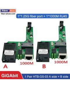 10/100/1000M High Quality HTB-GS-03 Inside Board Gigabit A&B Fiber Optical Media Converter UTP 1000Mbps FX Single Mode Single Fiber SC Port PCBA with Fiber module and External Power