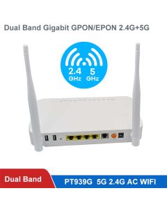 XPON ONU GE+2USB+TEL HGU WIFI 2.4G&5G Secondhand Dual Band ONT Used EPON/GPON in English version PT939G FTTH Optical fiber router with Power
